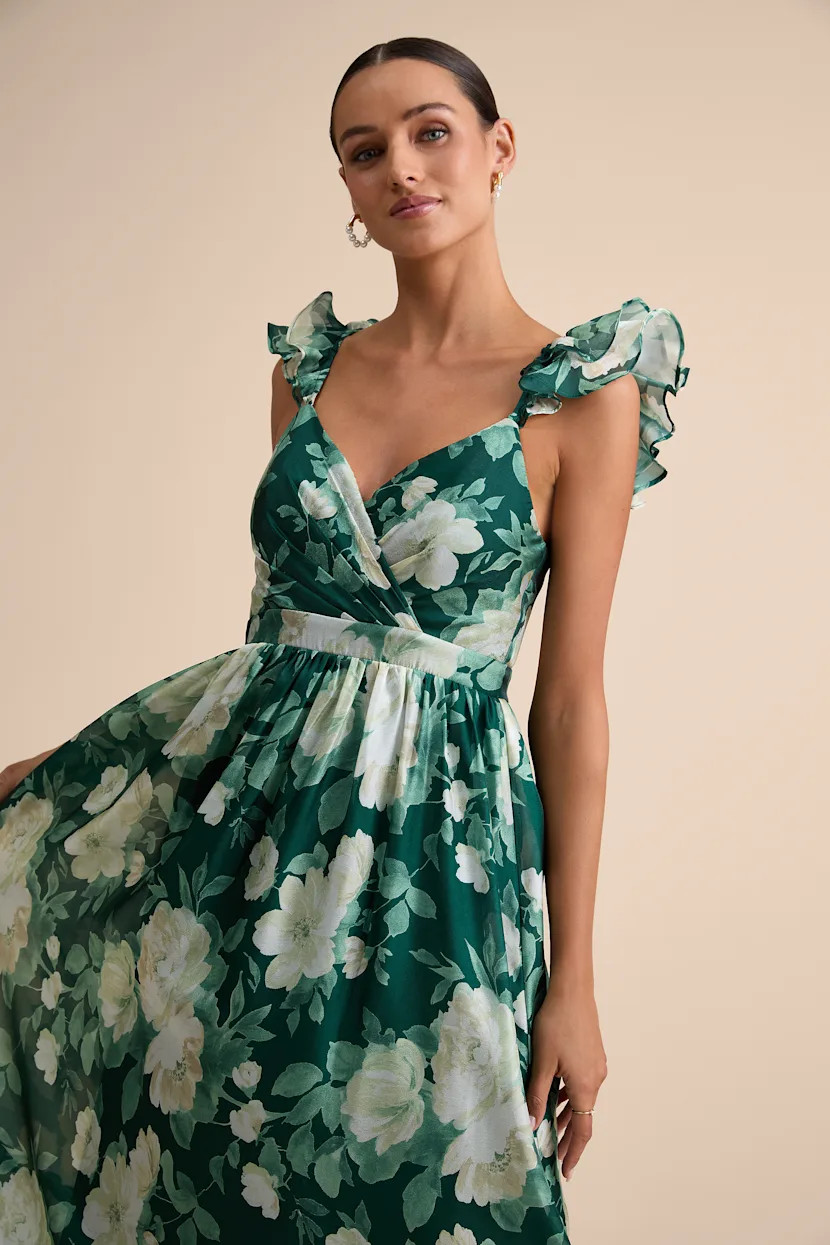 Soiree Perfection Green Floral Ruffled Tiered Maxi Dress | Lulus