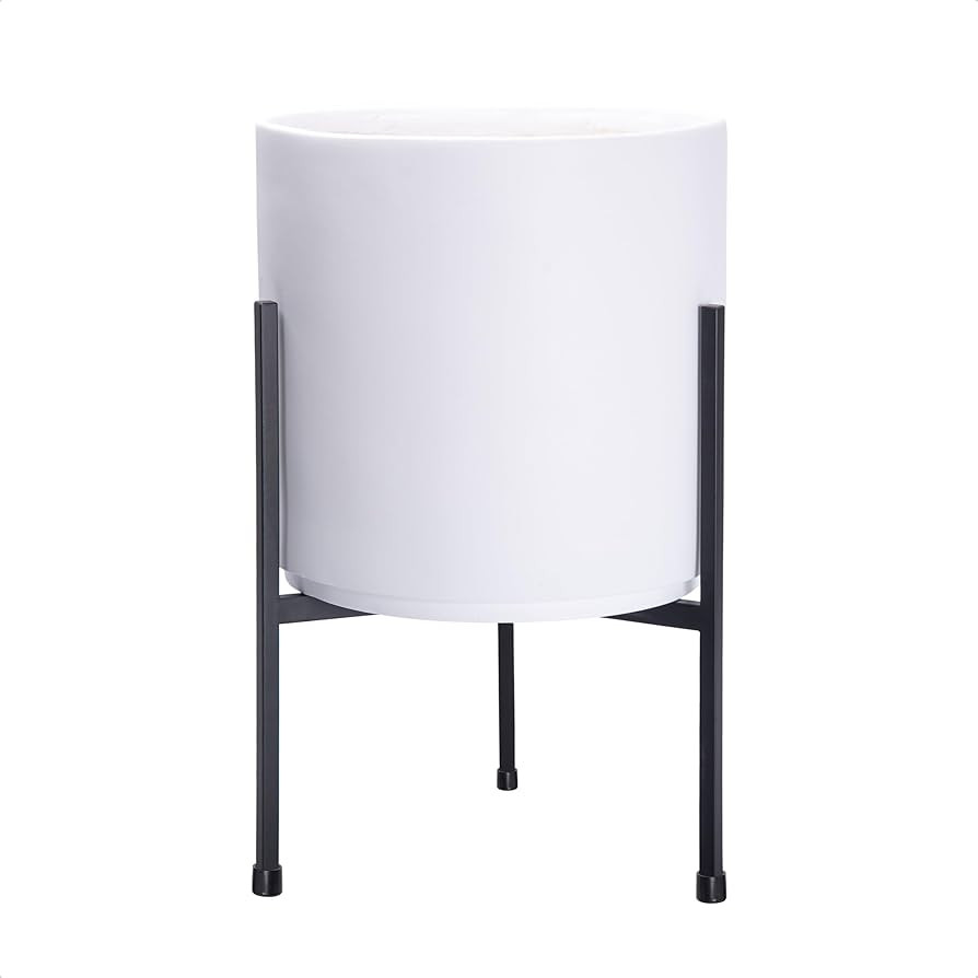 D'vine Dev Modern White Plants Pot Cylinder Planter with Heavy Duty Stand, Medium 10 Inch Pot, 16... | Amazon (US)