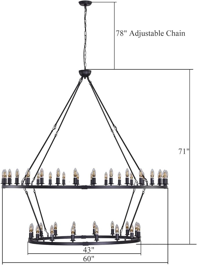 Hubrin 60Inch Black Wagon Wheel Chandelier 2-Tier 48-Light Vintage Rustic Ceiling Light Fixutre F... | Amazon (US)