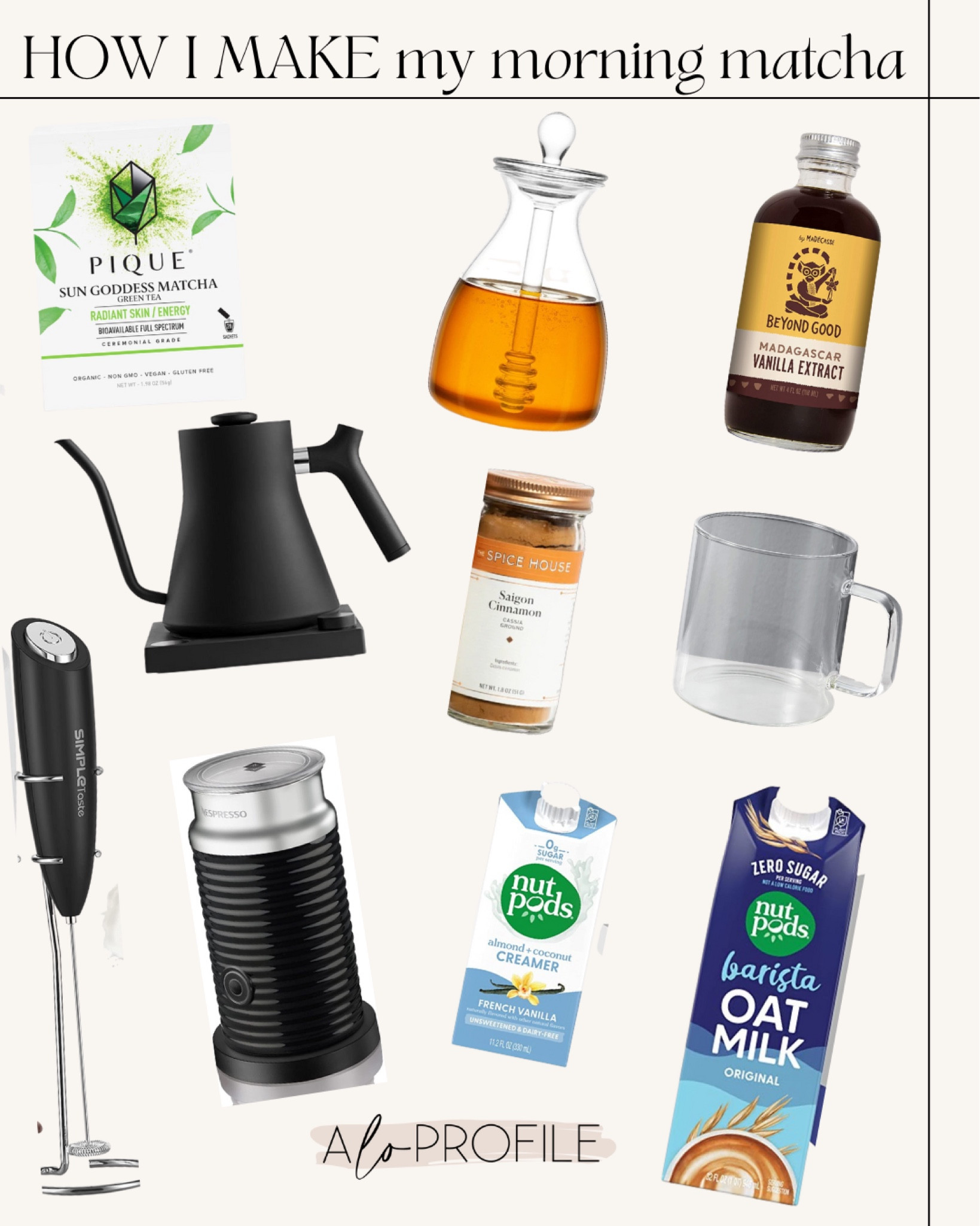 How I make my morning matcha! You can use code: ALOPROFILE to save on pique on their site! 