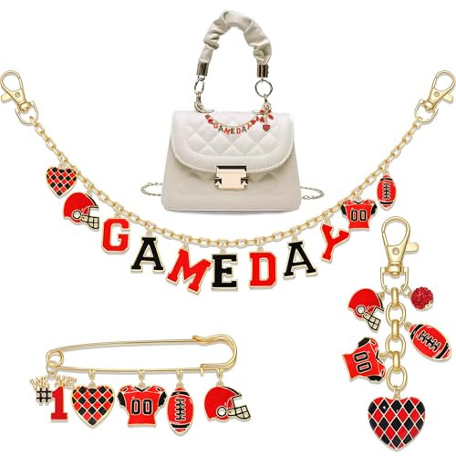 NVENF 3PCS Football Bag Charms Keychain for Women Men Game Day Purse Charms Football Cheer Mom Accessories Essentials Gifts (Red Black) | Amazon (US)