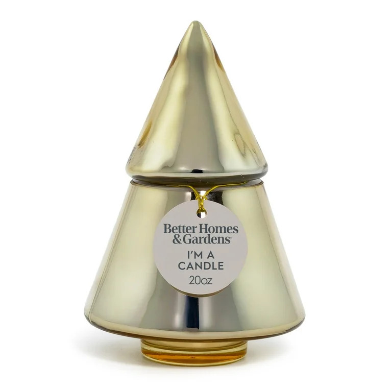 Better Homes & Gardens 2-Wick Metallic Glass Christmas Tree Candle, Cinnamon Buttercream, 20 oz | Walmart (US)