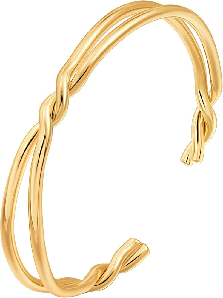 PERNNLA PEARL Dainty Gold Bar Bracelet for Women Simple Delicate Thin Cuff Bangle Hook Bracelet 1... | Amazon (US)