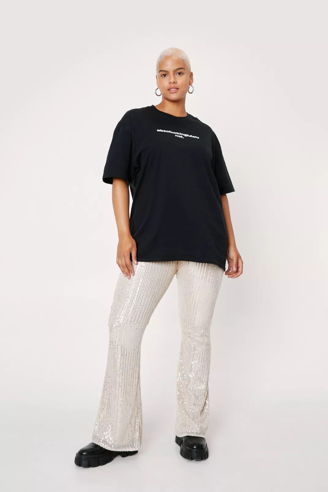 Plus Size High Waisted Sequin Flared Pants | Nasty Gal (US)