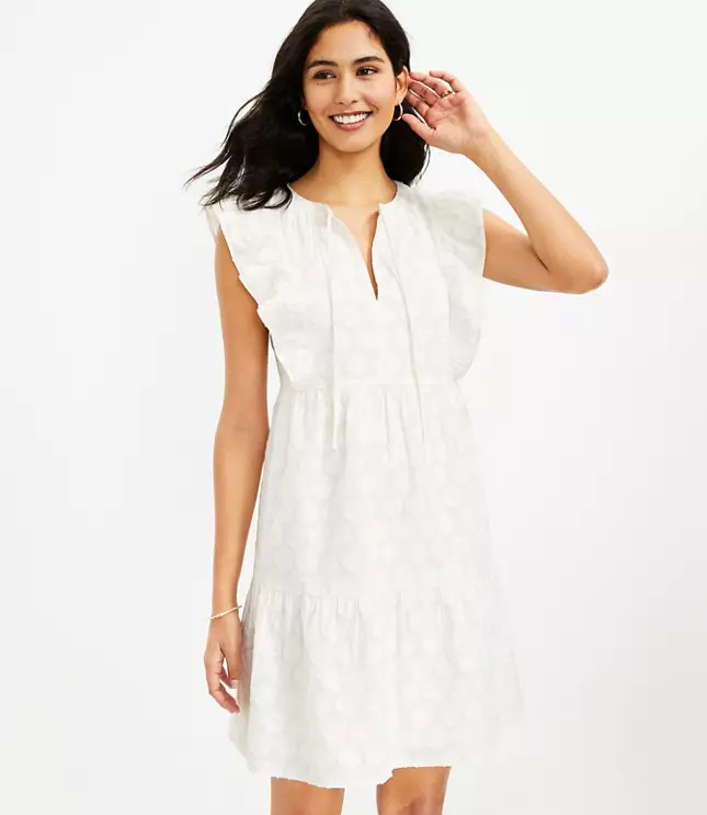 Shimmer Clip Ruffle Tie Neck Dress | LOFT