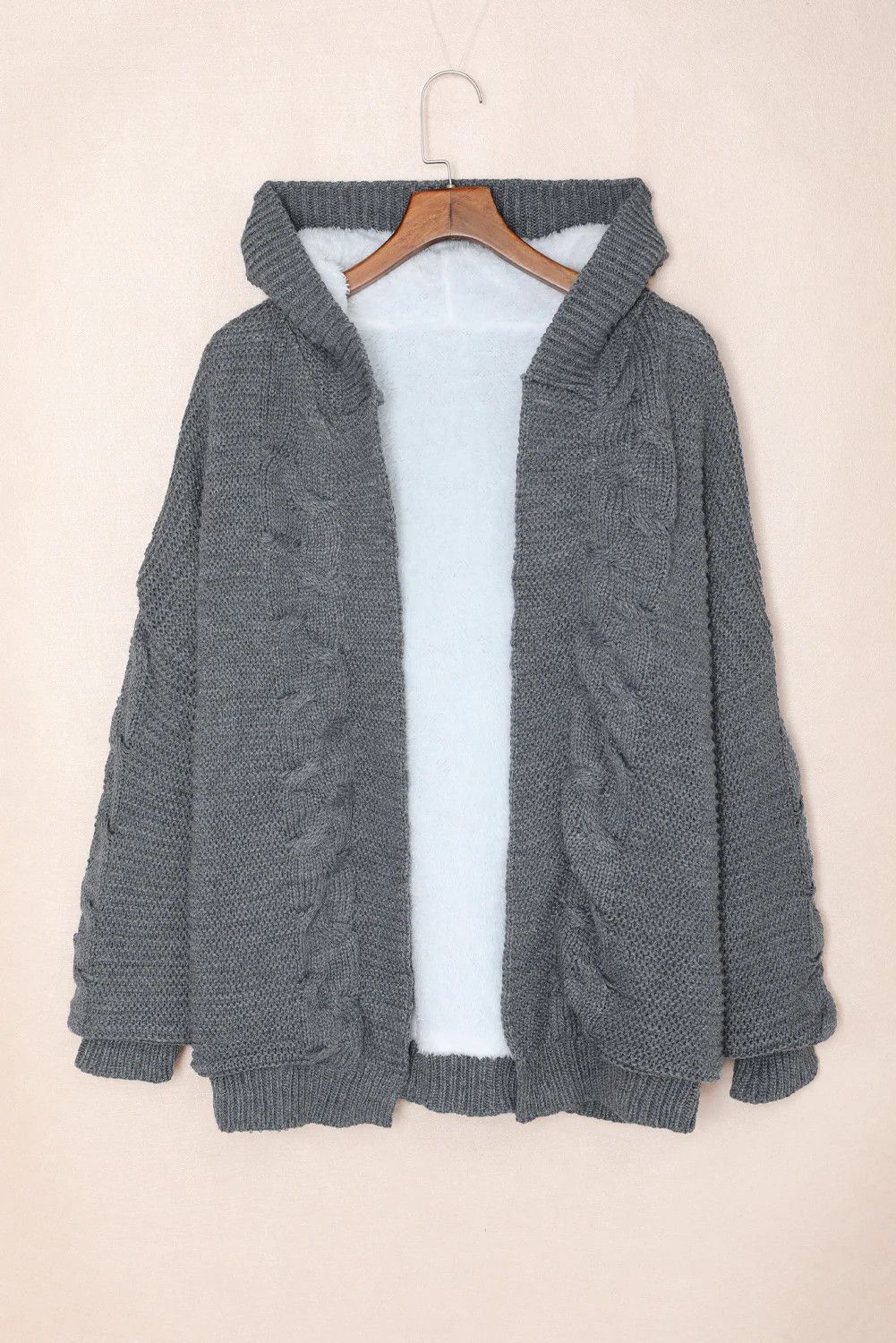 Womens Open Front Long Sleeve Chunky Knit Fleece Cardigan Sweaters Loose Outwear Coat | Evaless
