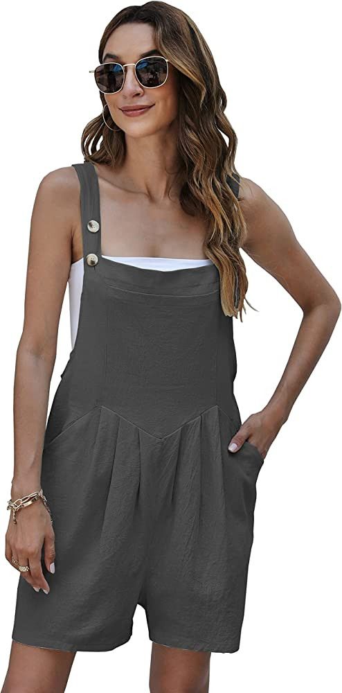 Lumister Womens Summer Square Neck Sleeveless Adjustbale Straps Overall Shorts Cotton Linen Short... | Amazon (US)