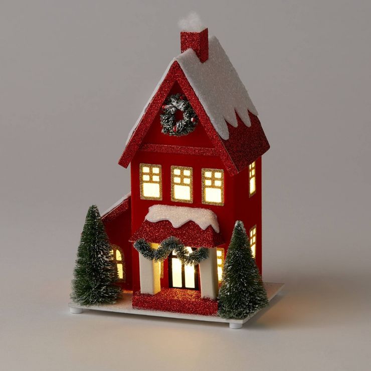 8.5&#34; Battery Operated Lit House Decorative Figurine Red - Wondershop&#8482; | Target