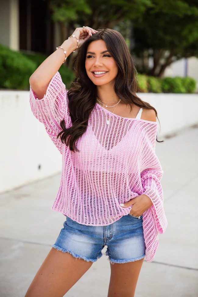 Don't Keep Me Waiting Pink Washed Open Knit Sweater | Pink Lily