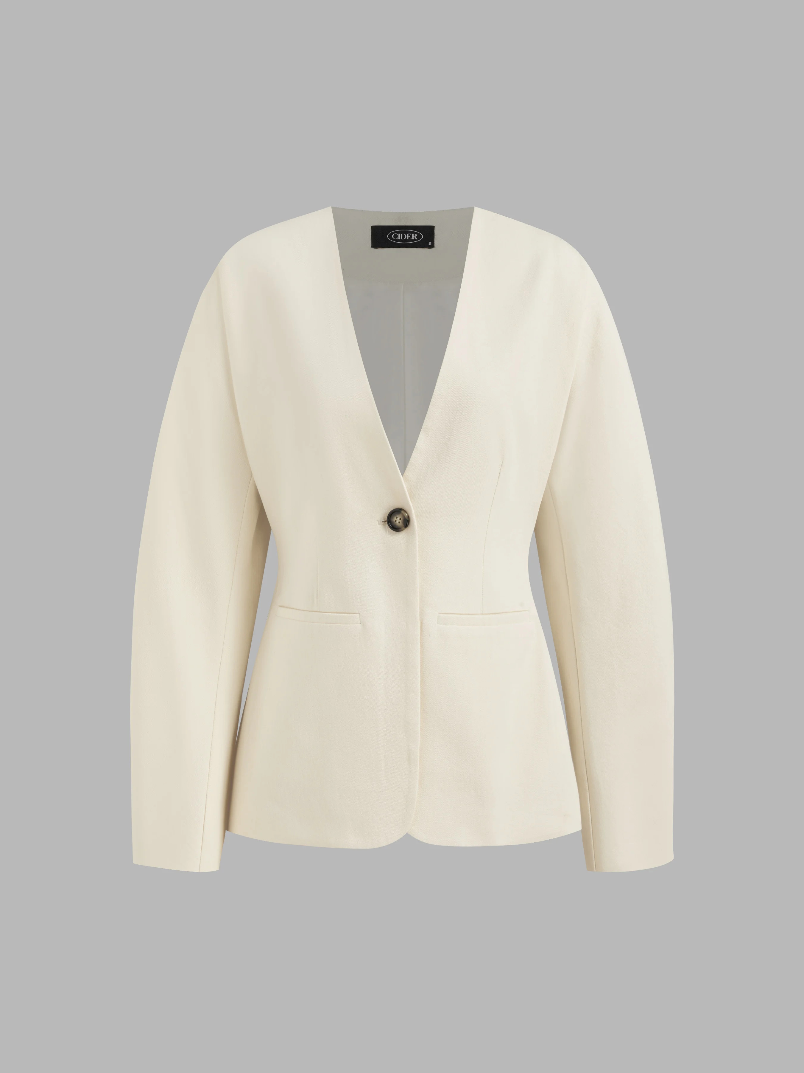Gewebt Baumwolle V-Ausschnitt Einfarbig Taschen Blazer For Arbeit | Cider