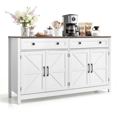 Farmhouse Coffee Bar Cabinet with 2 Drawers and Barn Doors, Buffet Storage Cabinet for Kitchen or Living Room | Target