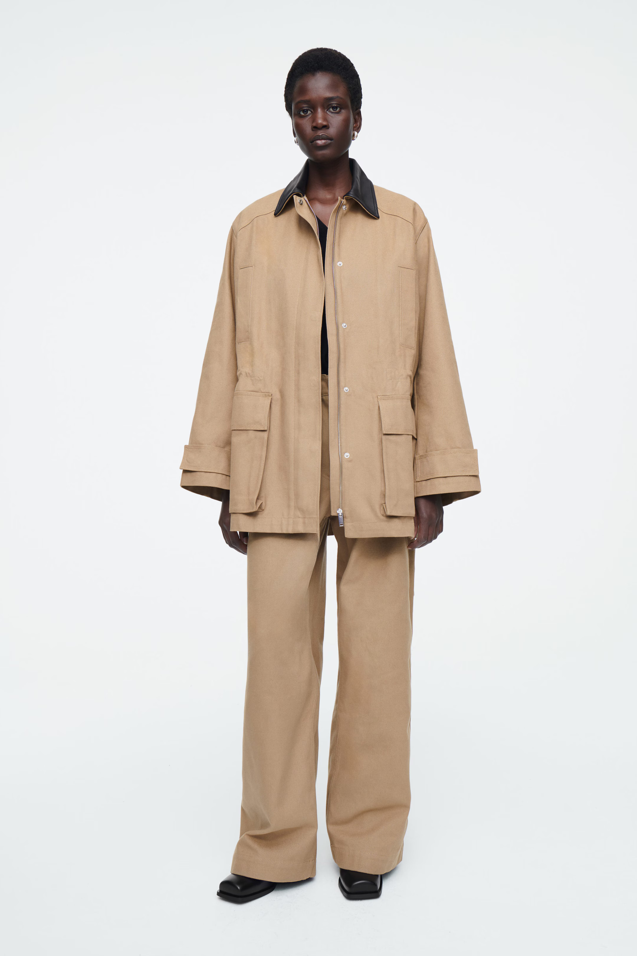 LEATHER-COLLAR FIELD JACKET - CAMEL | COS UK