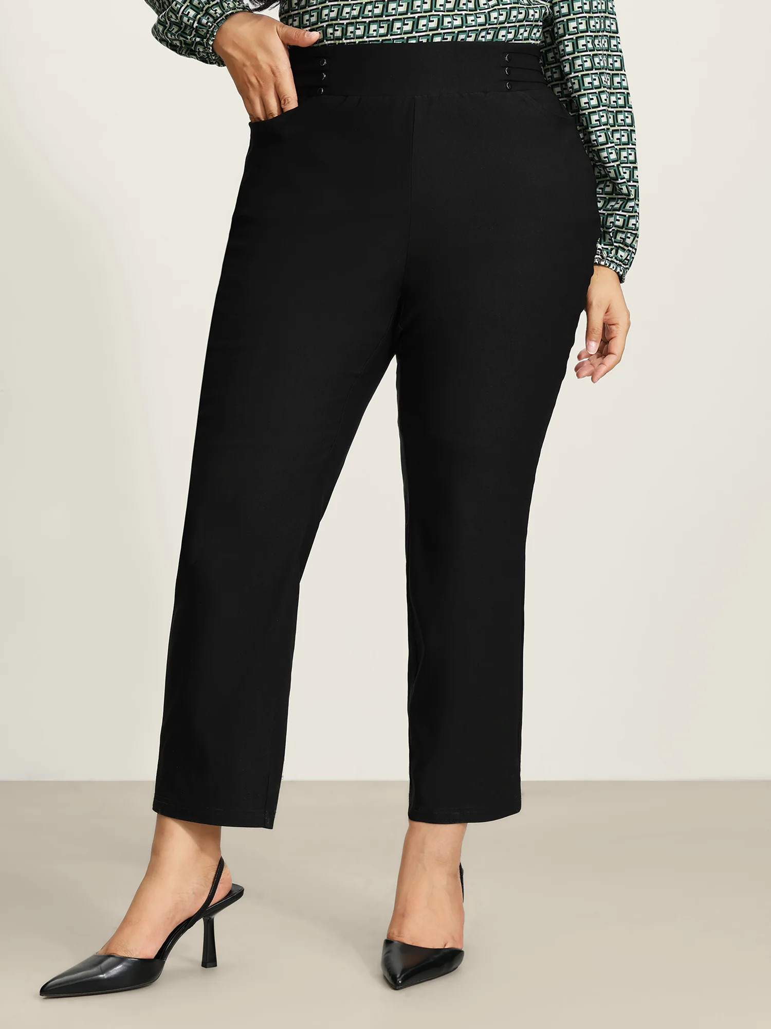 Rivets Wide Waistband Stretchy Pants | Bloomchic
