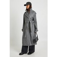 Womens Textured Wool Look Belted Trench Coat - Grey - 10 | boohoo (US & Canada)