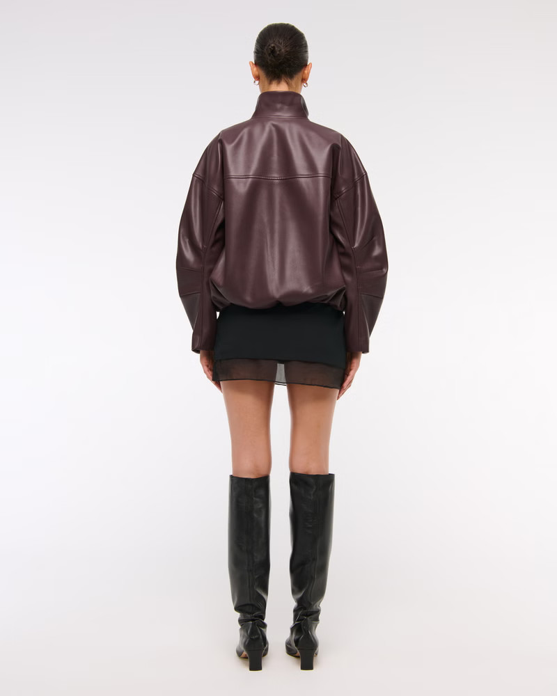 Women's Bubble Hem Vegan Leather Bomber Jacket | Women's Coats & Jackets | Abercrombie.com | Abercrombie & Fitch (US)