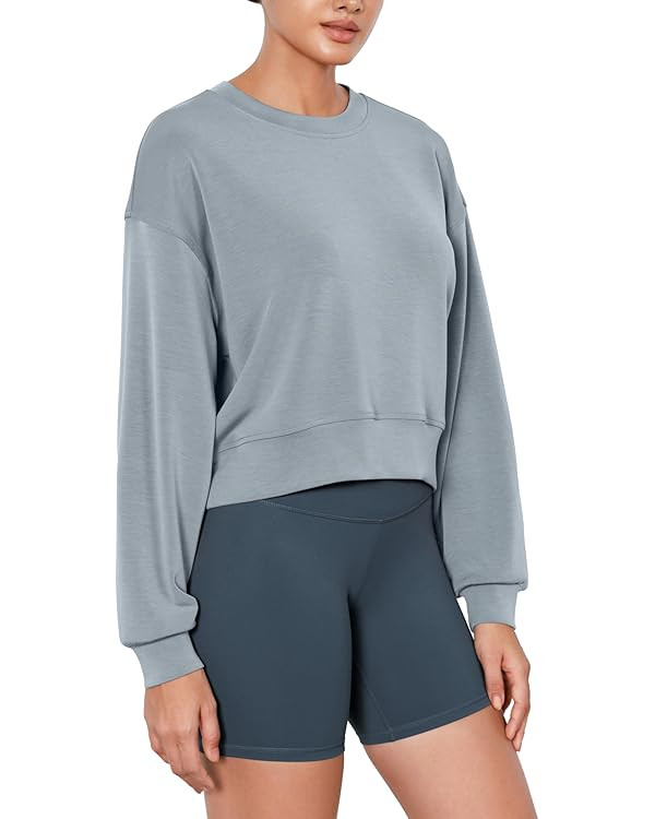 ODODOS Modal Soft Long Sleeve Cropped Sweatshirts for Women Oversized Crew Neck Pullover Crop Top | Amazon (US)