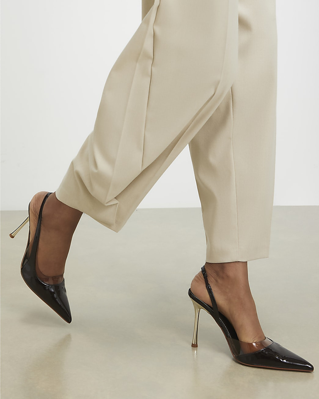 Brown Perspex Slingback Court Heels | River Island UK & IE