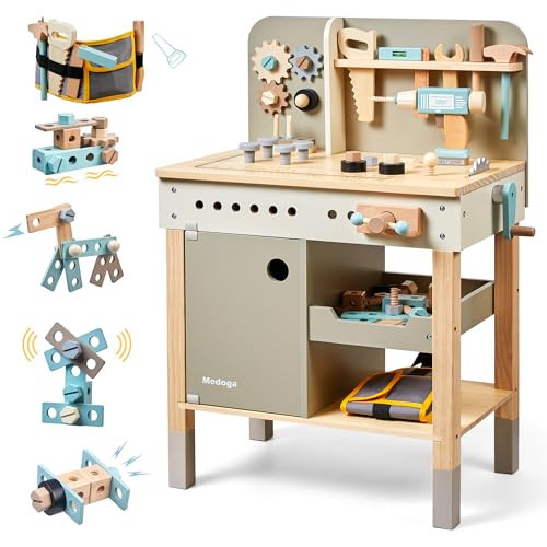 Kids Tool Bench,Wooden Play Tools Set with Kids Tool Belt Toddlers Workbench Pretend Construction Tools Set Wooden Toy Drill Gift for Boys & Girls Age 3-5 | Amazon (US)