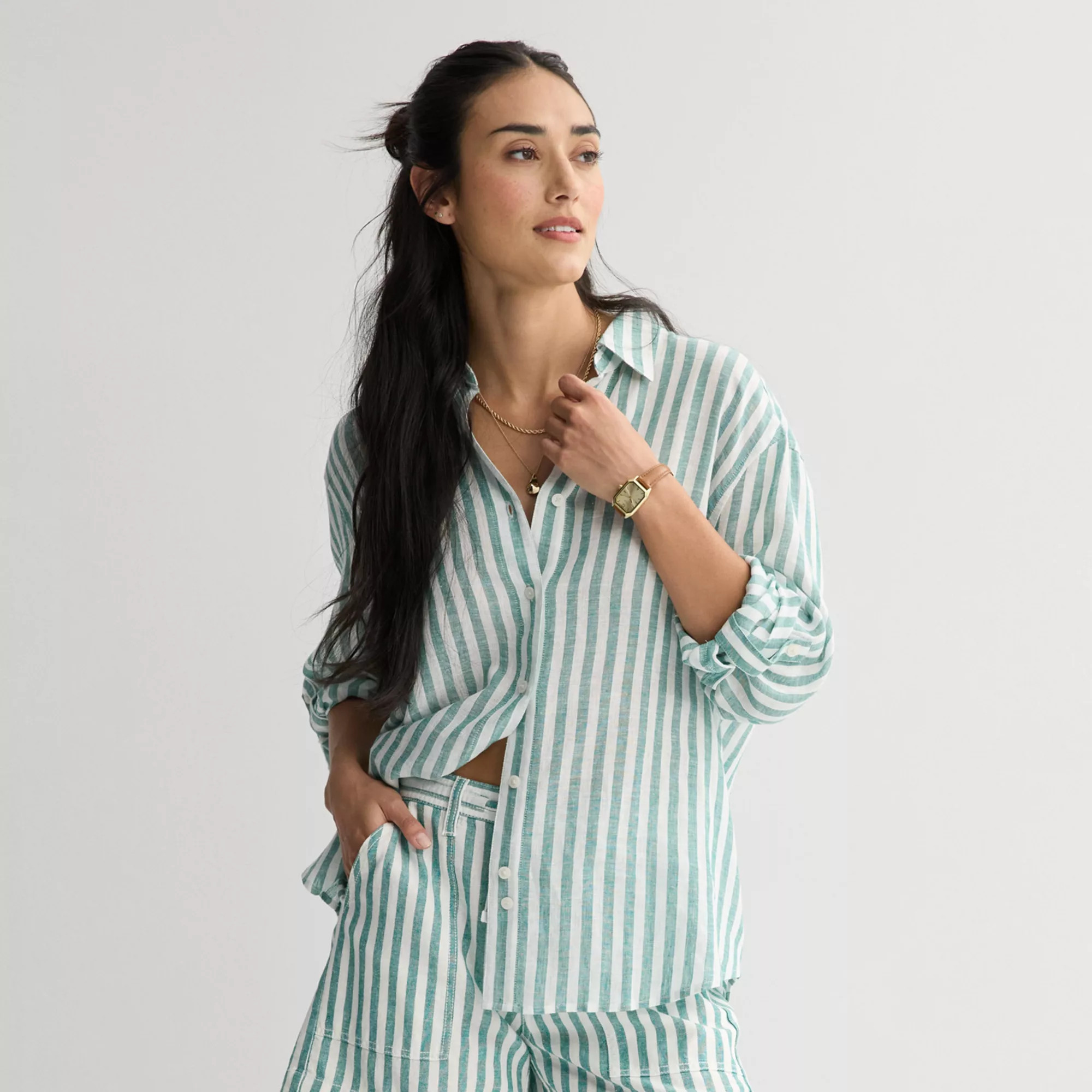 Women's Sonoma Goods For Life® Linen Oversized Boyfriend Shirt | Kohl's