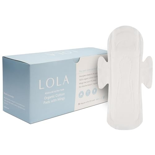 LOLA Non-Toxic Cotton Pads for Women - 36 Count, Regular, Ultra Thin with Wings - Organic Pads & Panty Liners for Women | Amazon (US)