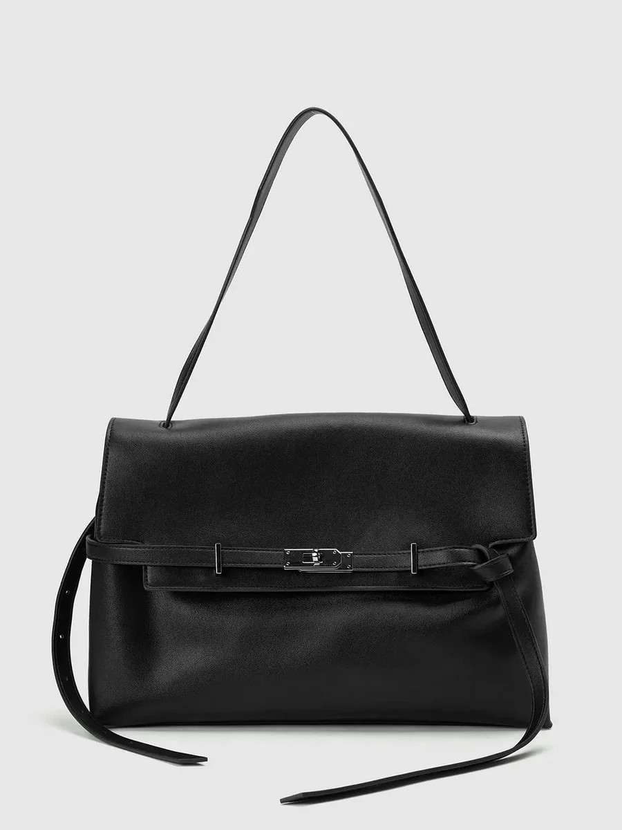 Elegant Black Top Handle Satchel Shoulder Bag | Urban Revivo