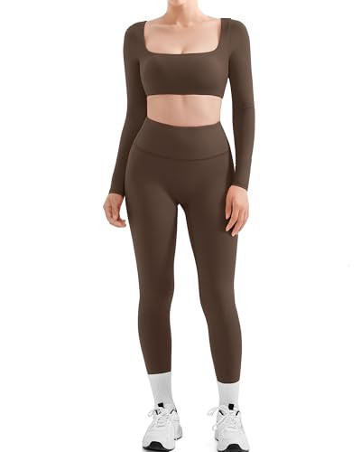 SUUKSESS Women 2 Piece Workout Sets Compression Tummy Control Leggings with Pockets Long Sleeve S... | Amazon (US)