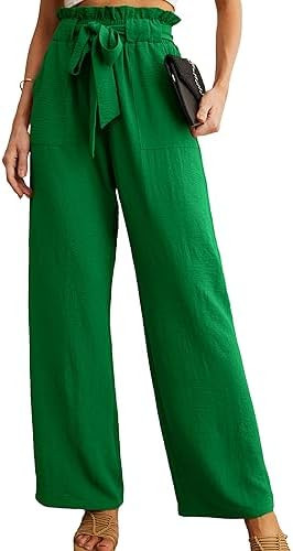 IWOLLENCE Women's Wide Leg Pants with Pockets High Waist Adjustable Knot Loose Casual Trousers Bu... | Amazon (US)