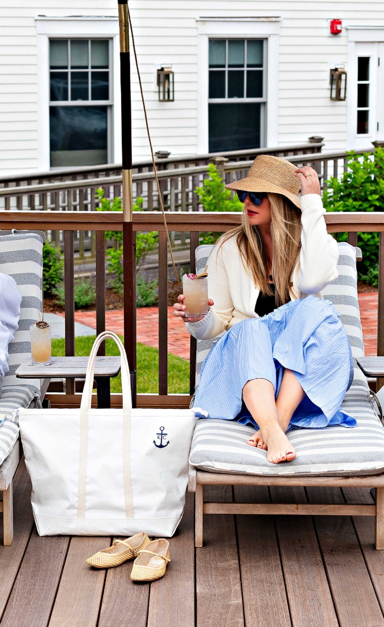 Nantucket layers great staple pieces: blue maxi skirt, 100% cotton ivory cardigan, raffia bucket hat, woven net flats, Steele tote white

#LTKShoeCrush #LTKItBag #LTKSummerEdit