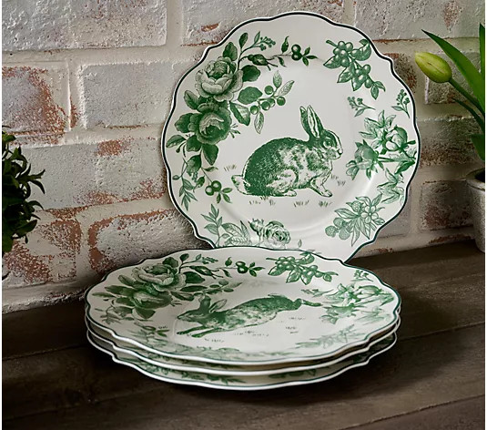 Cozy Cottage by Liz Marie Set of 4 Heirloom Bunny Plates | QVC
