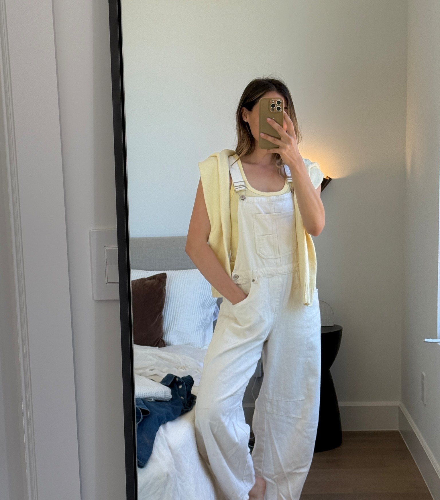 Amazon overalls but linked the FP ones too! Cashsoft yellow sweater is not online at the moment but linked what I could 