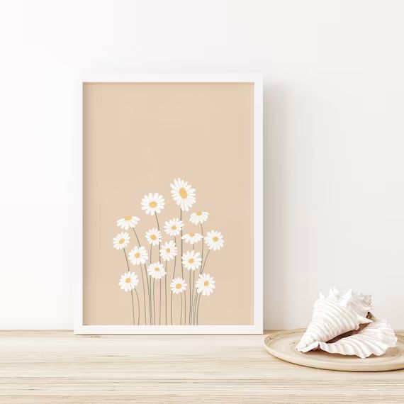 Daisy Printable Cream Beige Print Flower Art Print Boho | Etsy | Etsy (US)