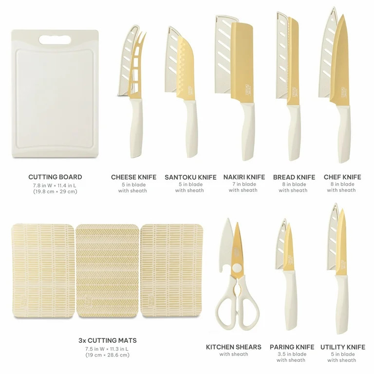 Thyme & Table Juego de Tabla de Cortar y Cuchillo Dorado de Acero Inoxidable de 20 Piezas, Color ... | Walmart (US)