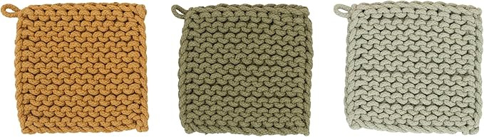 Creative Co-Op Cotton Crocheted, 3 Colors Pot Holders, 8" L x 8" W x 0" H, Multicolor | Amazon (US)