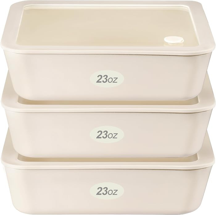 Ceramic Coated Glass Food Storage Container with Airtight Glass Lid, 3 Pack Medium Size Rectangle... | Amazon (US)