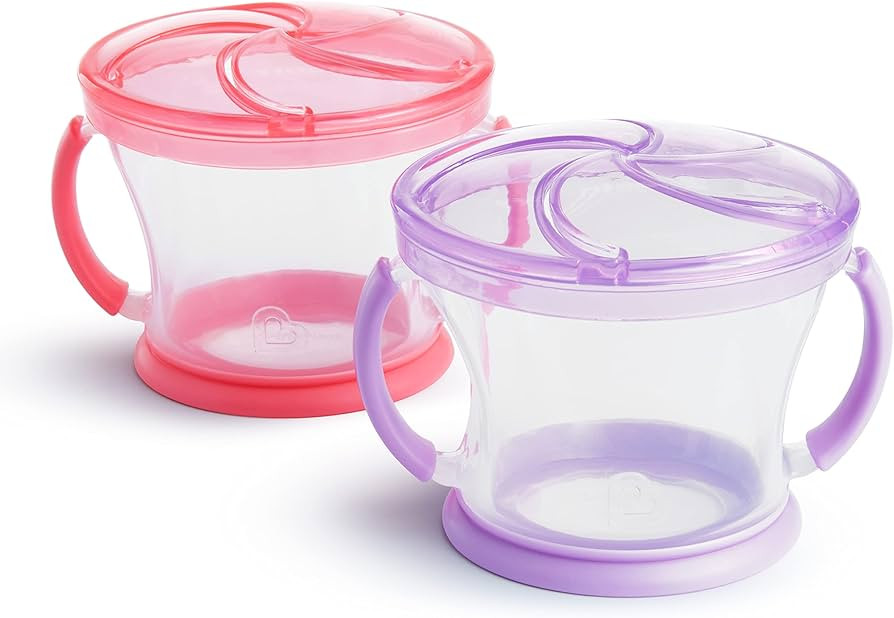 Munchkin Snack Catcher Toddler Snack Cups, No Spill, 2 Pack, Pink/Purple | Amazon (US)