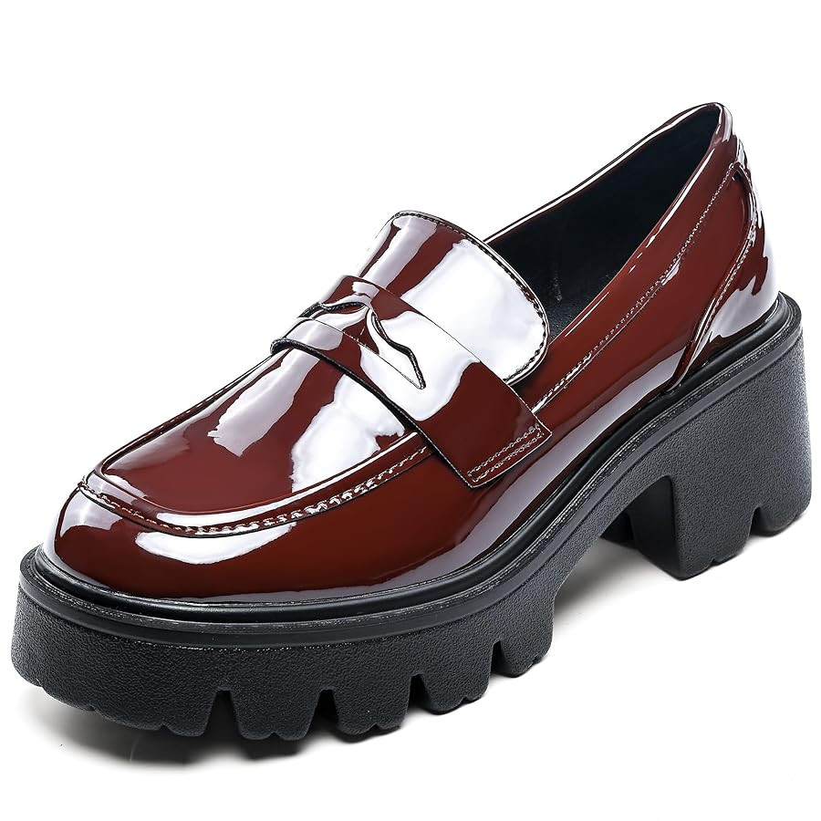 Black Penny Loafers for Women - Women's Slip-On Platform Patent Leather Loafers, Chunky Comfort S... | Amazon (US)