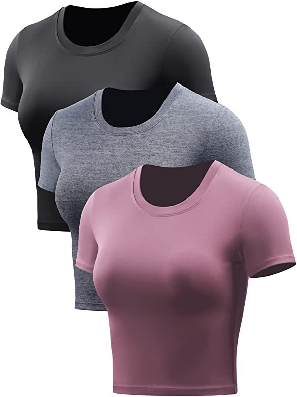 CADMUS Workout Crop Tops Women Racerback Dry Fit Athletic Shirts Short Sleeve 3 Piecese | Amazon (US)