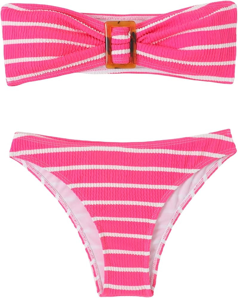 Pink Striped Strapless Bikini | Amazon (US)
