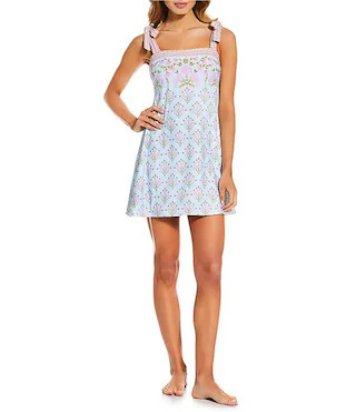 Traditional Blooms Ice Blue Reversible Border Print Swim Fabric Rec Dress | Dillard's