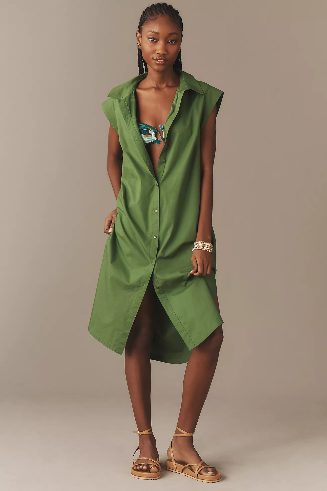 Maeve Cap-Sleeve Floral Button-Front Midi Dress | Anthropologie (US)