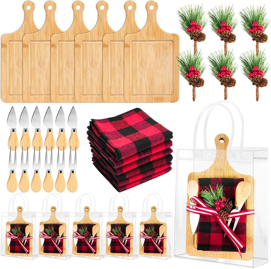6 Set Christmas Cutting Board Gift Bulk Wooden Cheese Charcuterie Board | Amazon (US)