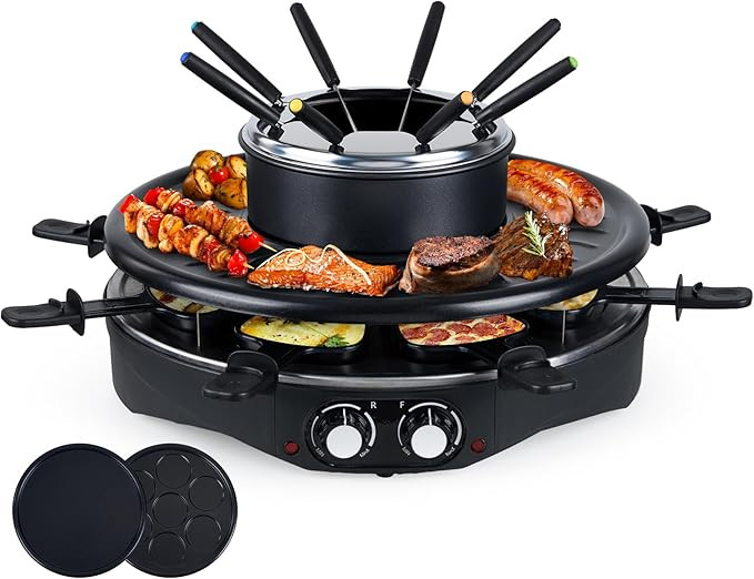Electric Table Grill - Indoor Non-stick Electric Round Grill Griddle - Reversible 3-in-1 Raclette... | Amazon (US)