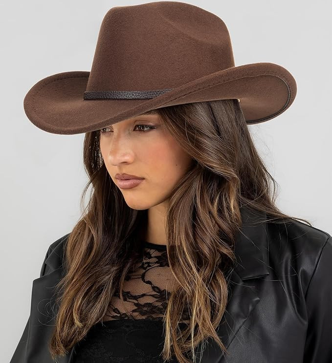 Classic Western Felt Cowboy Cowgirl Hat for Women Men Wide Brim Belt Buckle Cowboy Hat (Size:Medi... | Amazon (US)