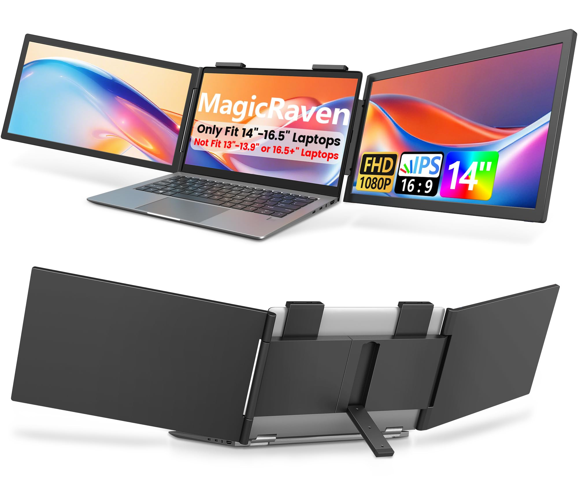 Dual Laptop Screen Extender, 14" 1080P IPS Portable Triple Monitor for 14-16.5" Laptops with USB-... | Amazon (US)
