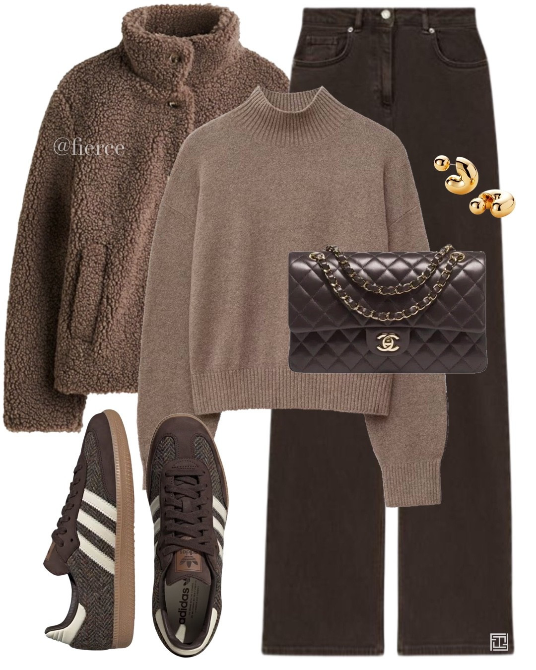 Taupe beige Teddy jacket brown jeans taupe beige jumper tweed adidas samba brown Chanel flap bag casual comfy outfit shopping lunch coffee break city break 

#LTKuk #LTKautumn #LTKwinter