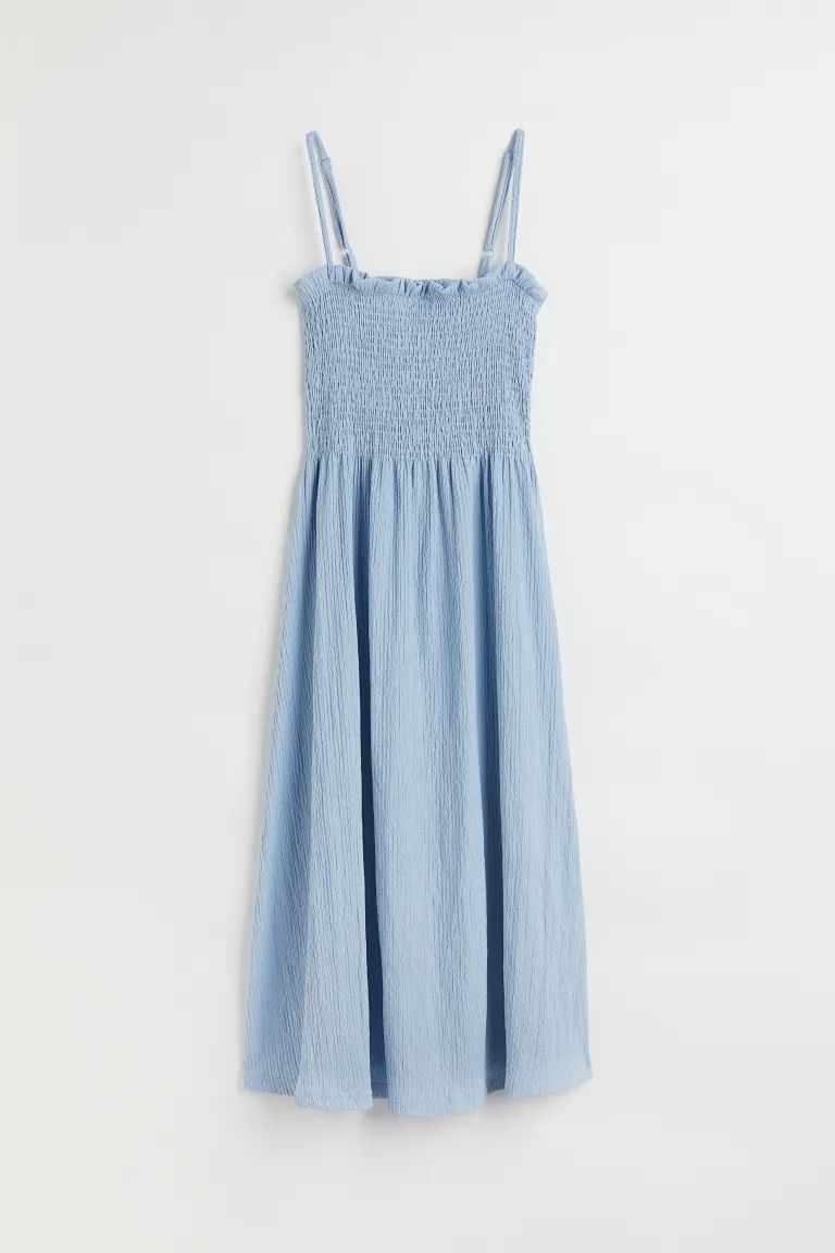 Sleeveless, calf-length dress in crinkled jersey. Narrow, adjustable shoulder straps and fitted, ... | H&M (US + CA)