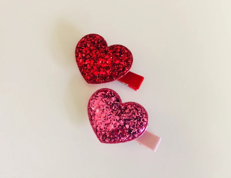 Valentines Day Hair Clips Fully Lined Hair Clips Glitter Heart - Etsy | Etsy (US)