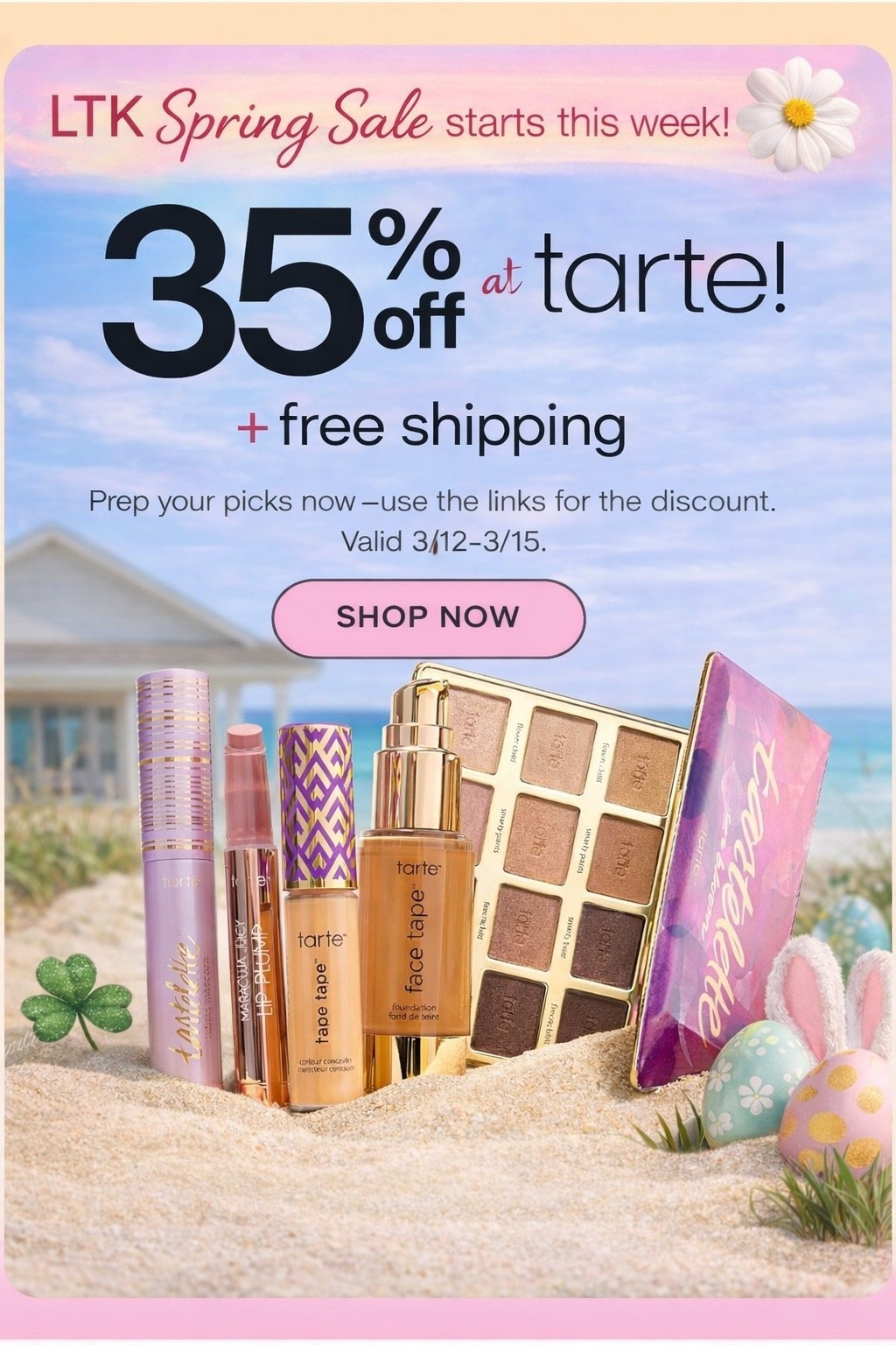 The LTK Spring Sale is here! 🌸

Enjoy 35% off + free shipping at @Tarte when you shop through my links. Perfect time to restock your favorites or grab something new before spring events and travel.

#LTKSpringSale #TarteCosmetics #LTKBeauty #BeautyDeals #SpringBeauty

#LTKselfcare #LTKSpringSale