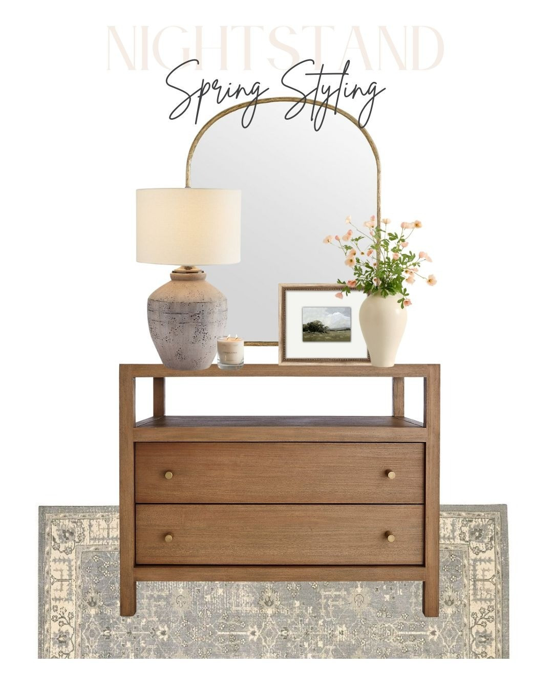 Spring nightstand simple styling. Neutral home decor for primary or guest bedroom#potterybarn #keanenightstand #crateandbarrel #Target #amazon home finds 

#LTKFindsUnder100 #LTKSeasonal #LTKHome