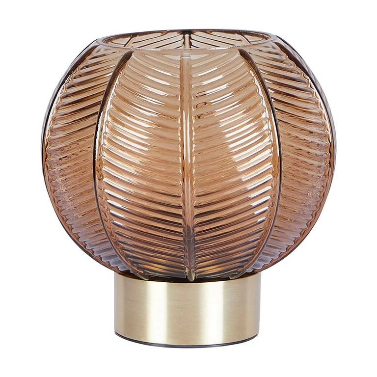 Beautiful by Drew Barrymore 8" Gold Base Table Lamp with Ribbed Glass Shade | Walmart (US)